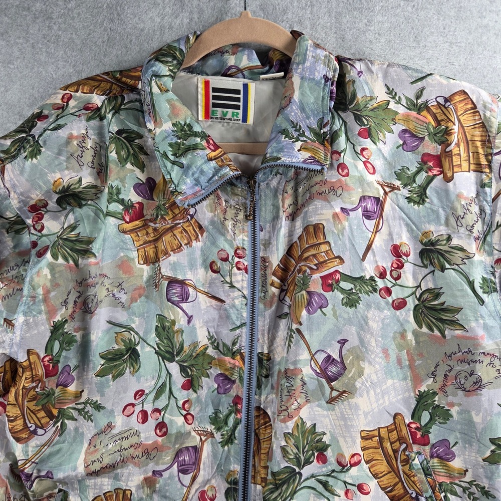 EVR Silk Bomber Jacket Womens Medium Multi-Color Vintage Garden Print Full Zip - Picture 2 of 9